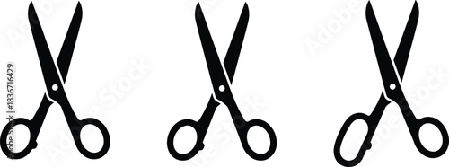 Set of black scissors icons, vector illustration for barber, salon, sewing, cutting, and crafting design tools isolated on white background