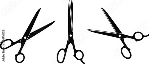 Set of black scissors silhouette icons, vector illustration for barber, salon, sewing, cutting, and crafting design tools isolated on white background