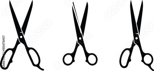 Set of black scissors silhouette icons, vector illustration for barber, tailor, haircut, sewing, and crafting tools isolated on white background