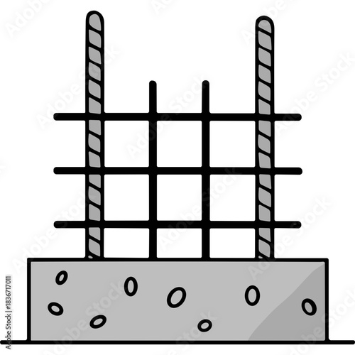 Reinforcement Bars Extending From Concrete Foundation Slab Detailed Illustration Of Construction Elements In Gray Tones
