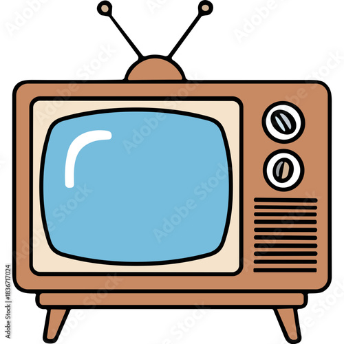 Retro Brown Television Set With Light Blue Screen And Two Antennas Isolated On Black Background