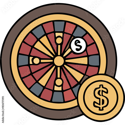 Roulette Wheel with Casino Game and Money Symbol Coin Isolated on Black Background Gambling Concept