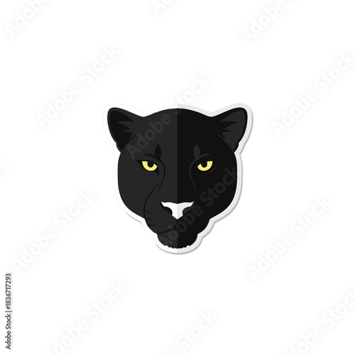 Stylized Head of a Black Panther with Yellow Eyes Against a Black Background Featuring a Subtle White Outline