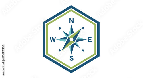 Compass Rose Hexagon Symbol Navigation Direction.