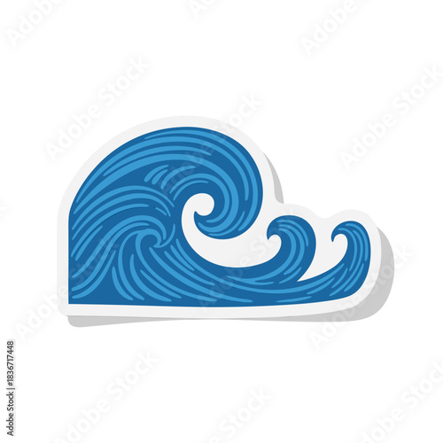 Wallpaper Mural Stylized Blue Ocean Waves Illustration with White Outline and Shadow Effect Torontodigital.ca