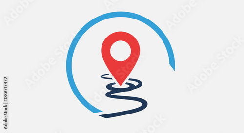 Location Pin with Winding Road and Circular Path.