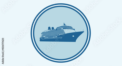 Cruise Ship Icon in Blue Circle.