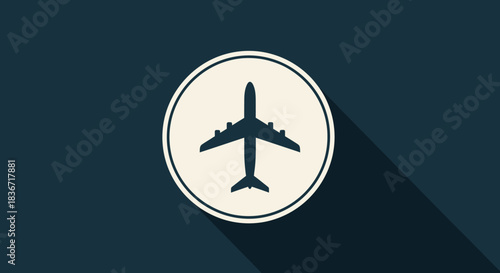 Simple airplane silhouette icon with long shadow design.