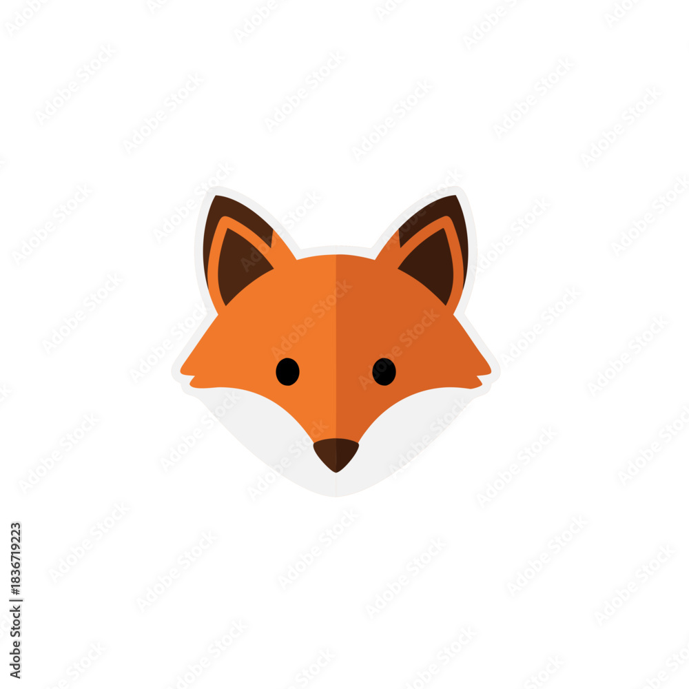 Obraz premium Stylized Orange Fox Face With White Accents And Brown Ears Against A Black Background Flat Design