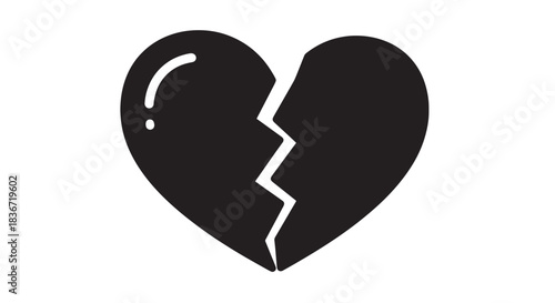 Graphic broken heart icon with jagged split line for emotional symbolism.