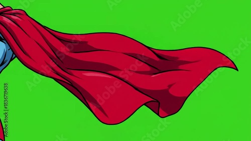 Dynamic Cape Swirl with superhero animation super hero cloak heroic style template in cartoon vintage concept isolated black background green screen distortion, overlay, glitch, static noise, scan