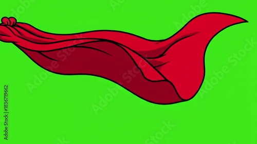 Wind-Blown Cape Loop with superhero animation super hero cloak heroic style template in cartoon vintage concept isolated black background green screen distortion, overlay, glitch, static noise, scan