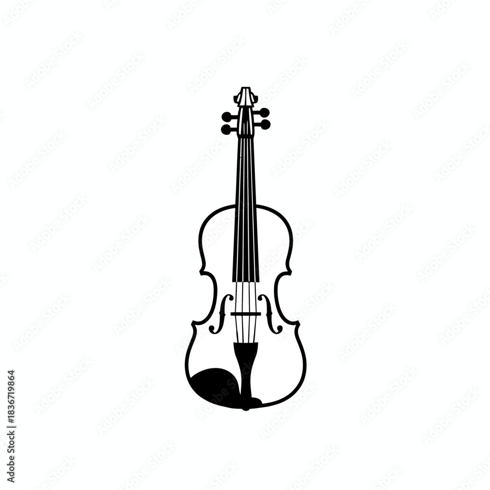 Fototapeta premium Black outline illustration of a violin centered on a white background