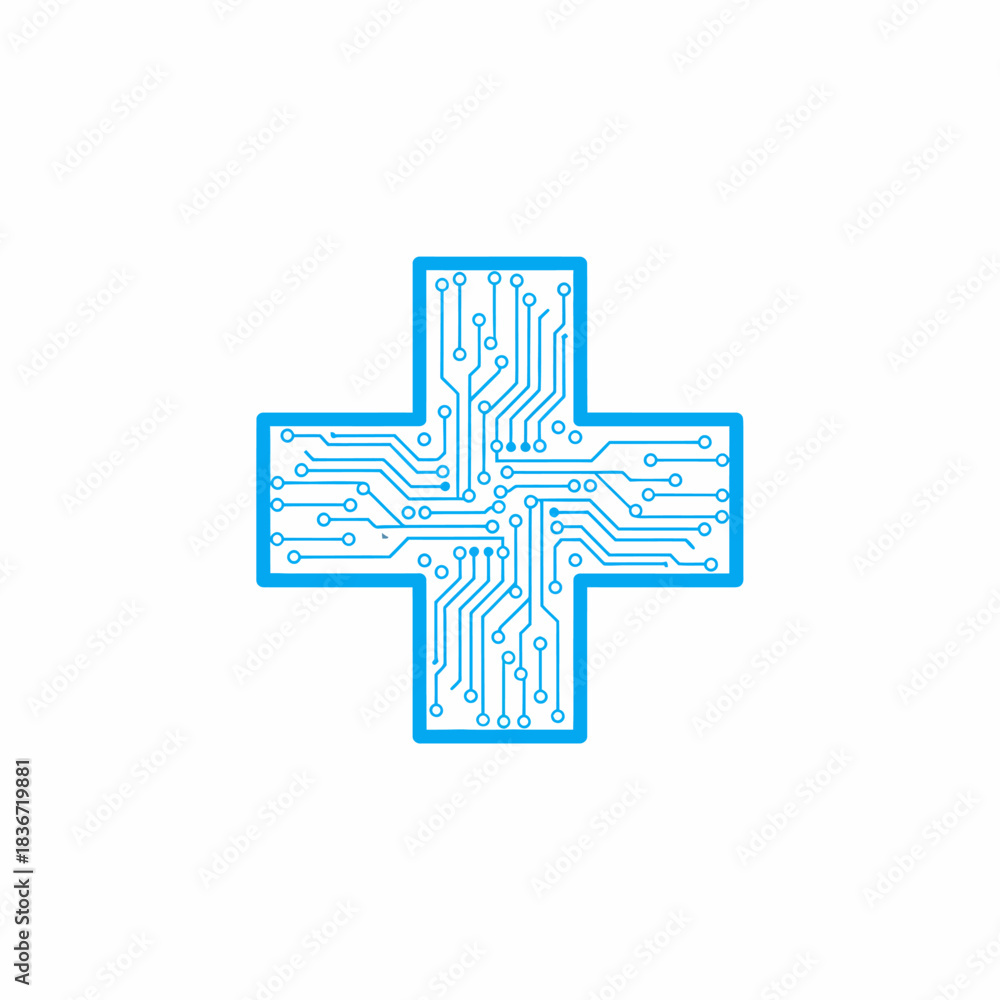 Obraz premium Blue circuit board pattern inside a white cross shape