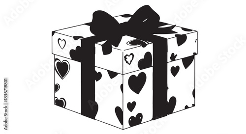 Beautiful gift box with heart pattern and elegant ribbon.