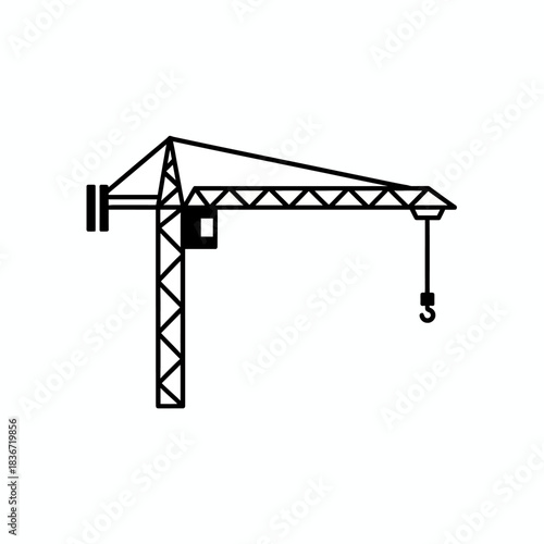 Black outline icon of a tower crane with a horizontal jib and hook
