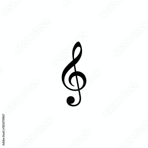 Black treble clef symbol centered on a white background