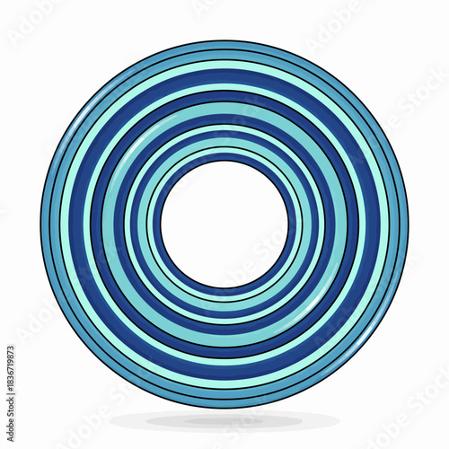 Blue and cyan striped circular flotation ring against a white background