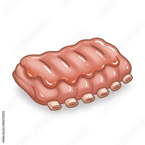 Cartoon drawing of barbecued pork ribs topped with glossy pink sauce