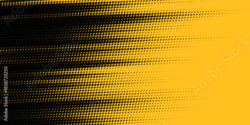 Yellow and black backdrop with dot halftone pattern element. Abstract brush grunge background. retro comic concept for your graphic design, banner or poster See Less