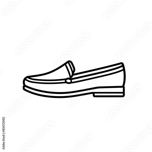 Loafer Shoe Flat Icon, Black Outline, Transparent Background