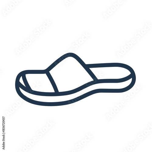 Slide Sandal Flat Icon, Navy Outline, Transparent Background