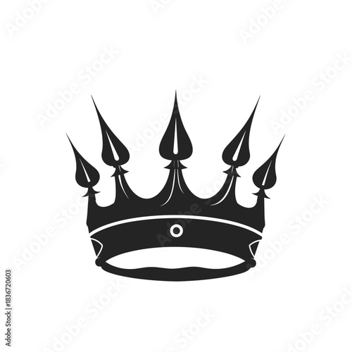 Royal Spiked Crown Flat Icon, Black and White, Transparent Background