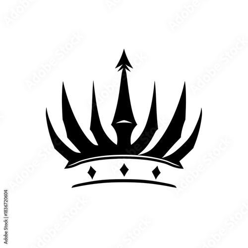 Royal Crown Flat Icon, Black and White, Transparent Background