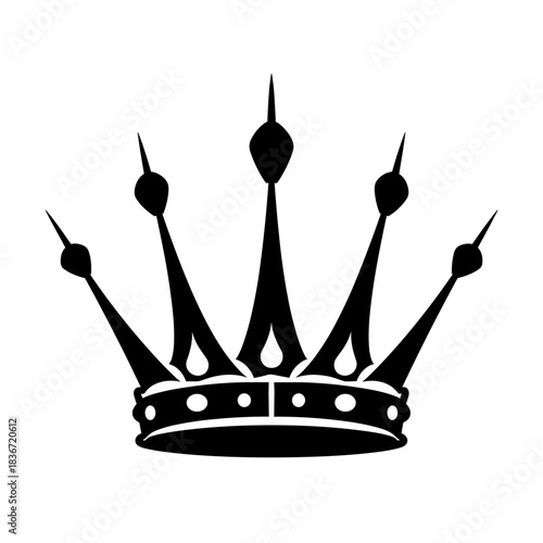 Crown Flat Icon, Black and White, Transparent Background