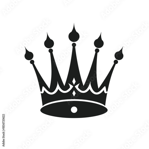 Crown Flat Icon, Black and White, Transparent Background