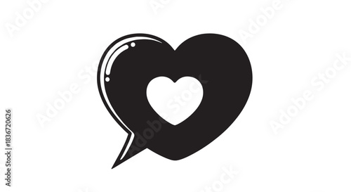Black Heart Inside a Speech Bubble Icon Signifying Like or Love.