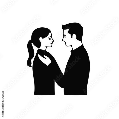 Couple Interaction Flat Icon, Black and White, Transparent Background