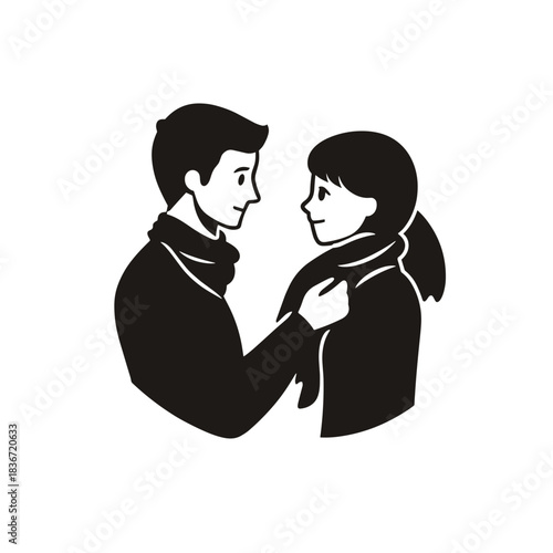 Couple Interaction Flat Icon, Black and White, Transparent Background