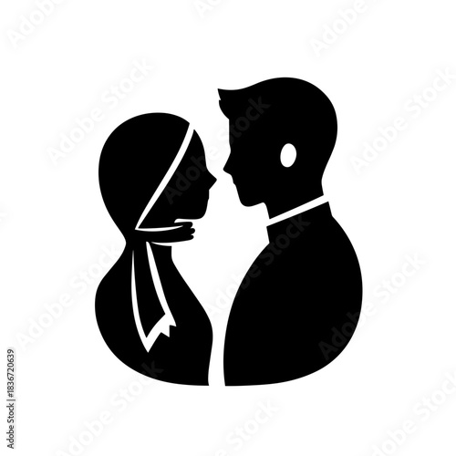 Couple Silhouette Flat Icon, Black and White, Transparent Background