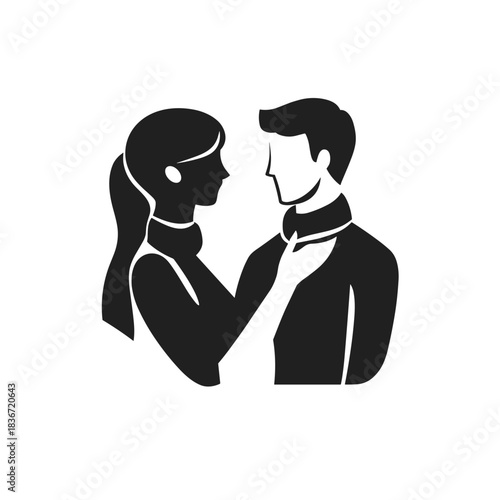 Couple Scarf Adjustment Flat Icon, Black and White, Transparent Background