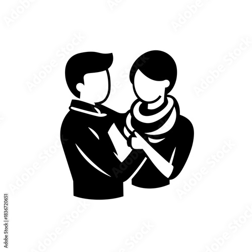 Couple Interaction Flat Icon, Black and White, Transparent Background