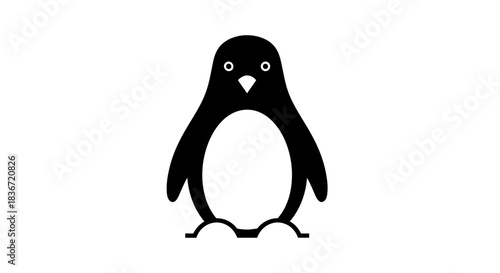 Simple Black Silhouette of a Penguin Standing Upright.