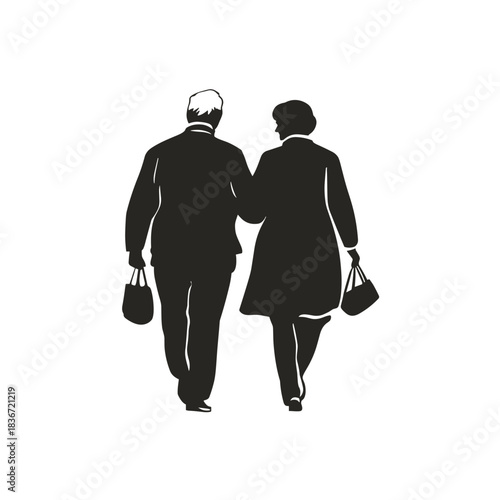 Couple Walking Together Flat Icon, Black Silhouette, Transparent Background