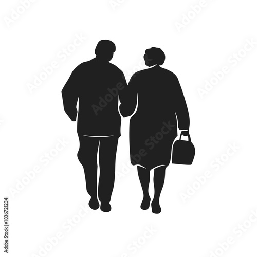 Couple Walking Together Flat Icon, Black Silhouette, Transparent Background