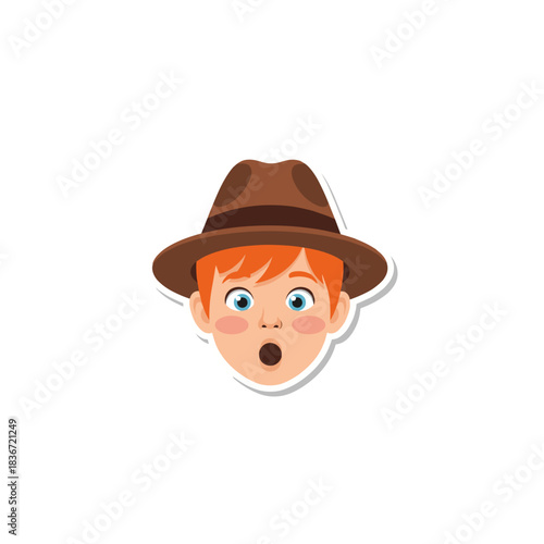 Surprised Boy Wearing Brown Hat With Wide Eyes and Open Mouth Against Black Background Expressing Astonishment and Wonder