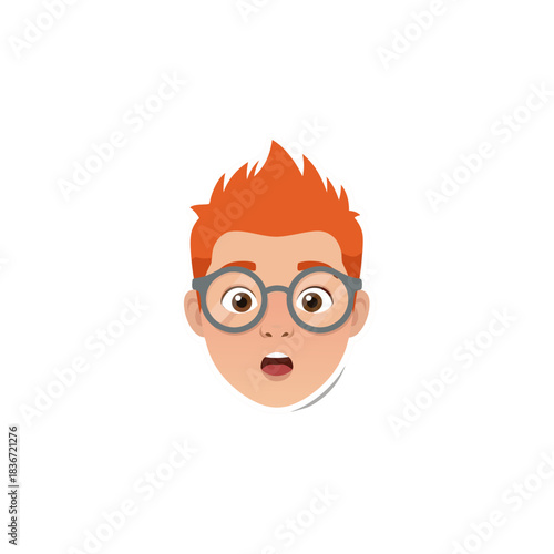 Surprised Young Boy With Red Hair and Glasses With Mouth Open in Shock and Awe on Black Background Expressing Astonishment and Wonder Caucasian Child Emotion and Reaction