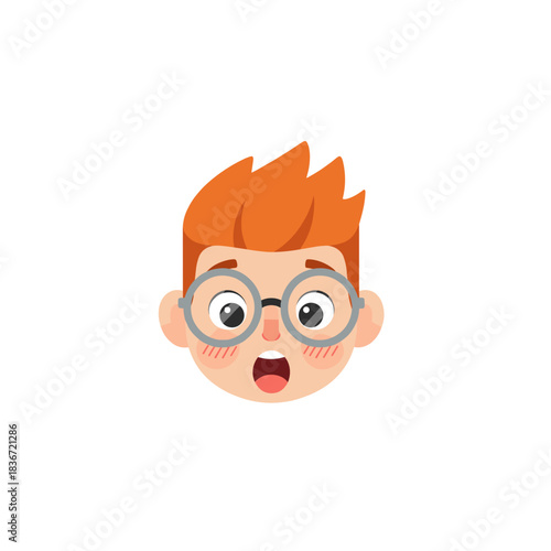 Surprised Young Boy With Orange Hair and Glasses Exclaiming in Shock Against a Black Background Flat Illustration
