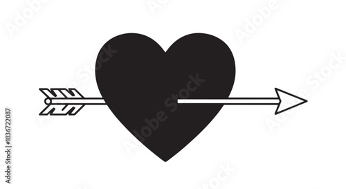 Graphic illustration of a heart pierced by an arrow symbolizing love and affection.