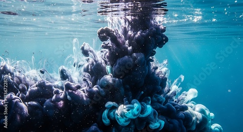 Underwater Scene with Dark Blue Jellyfish Cluster