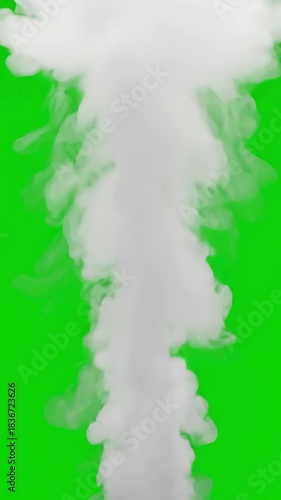 Sudden Steam Burst Effect with white cloud smoke isolated on green screen background distortion, overlay, glitch, static noise, scan lines black background, 4k animated video loop