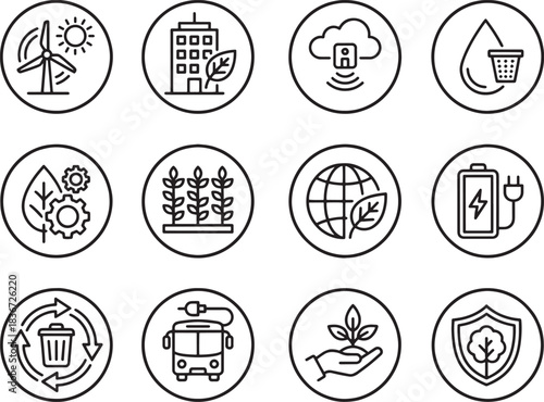 Set of City Eco Green and Sustainable icons