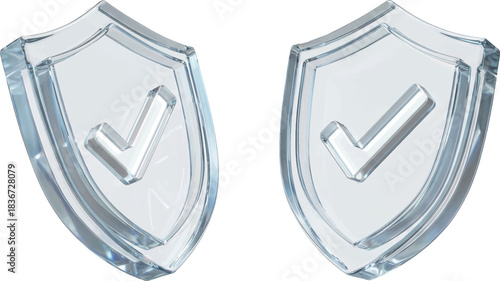 Shield with checkmark 3d glass icons for insurance