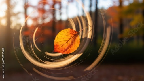 Autumnal leaf in motion abstract design with blurry background