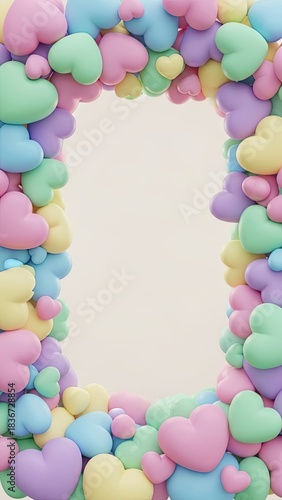 Colorful heart shaped border or frame with copy space pastel colors and repeating pattern for various design projects