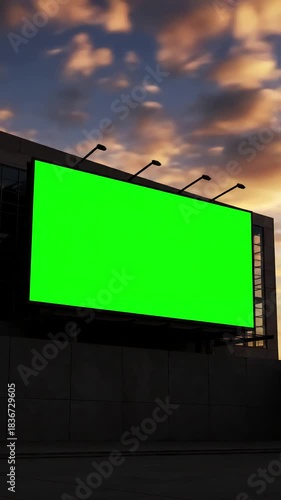 Chroma Key Template for Mock-ups with timelapse wide blank green billboard or large advertising display time lapse screen mock up and copy space concept distortion, overlay, glitch, static noise, scan